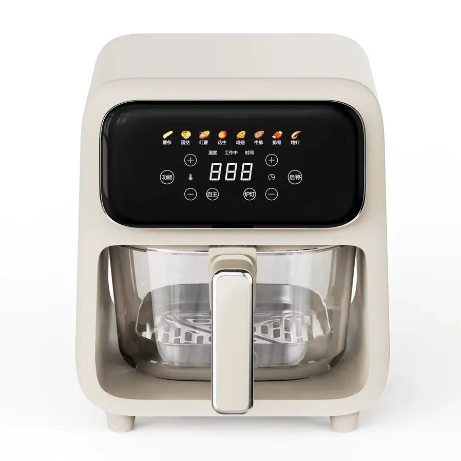 JMT-384010 4L Heat-Resistant Borosilicate Glass Air Fryer with Digital Display and Custom Colour Options