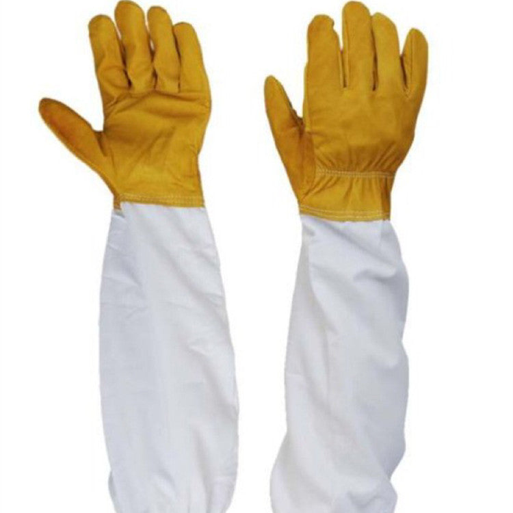 JMT-384330 BeeWARE Polyester Cotton Sheepskin Anti-Bee Gloves - Yellow and White, Ideal for Beekeeping and Harvesting