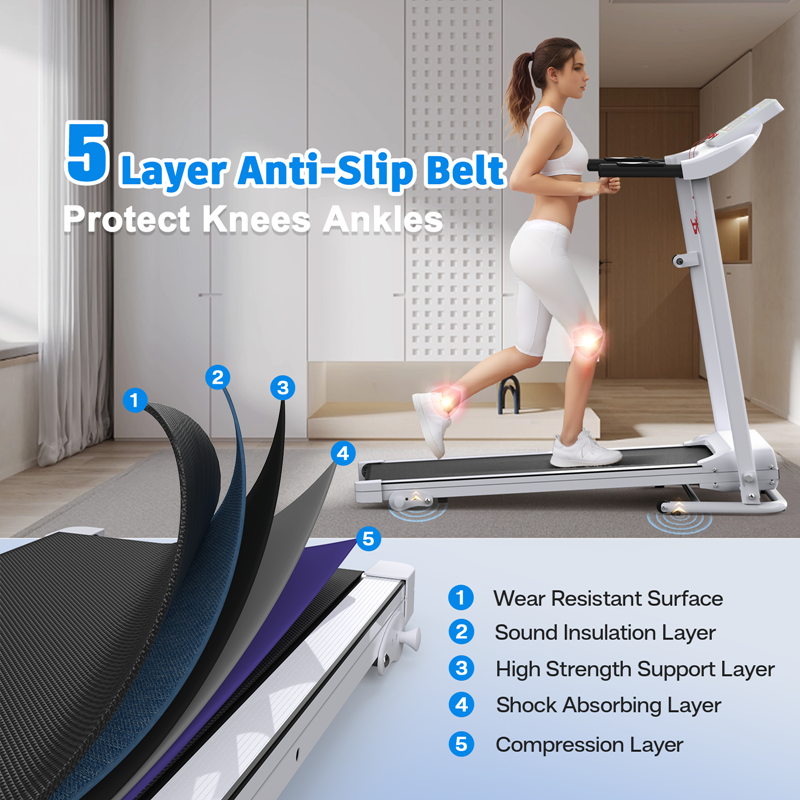 JMT-384330 Foldable Electric Treadmill with 2.5HP Motor, 12KMH Speed, Incline, Bluetooth, Heart Rate Sensor, and Cup Holder for Home Fitness