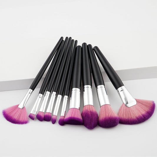 JMT-384842 10-Piece Nylon Makeup Brush Set with Long Wooden Handles
