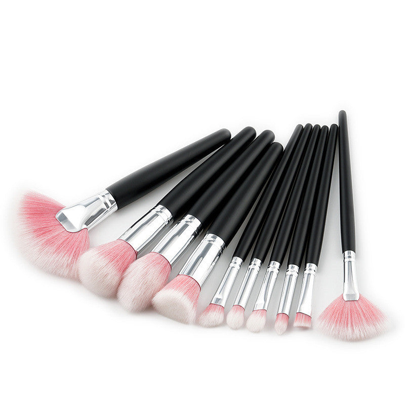 JMT-384842 10-Piece Nylon Makeup Brush Set with Long Wooden Handles