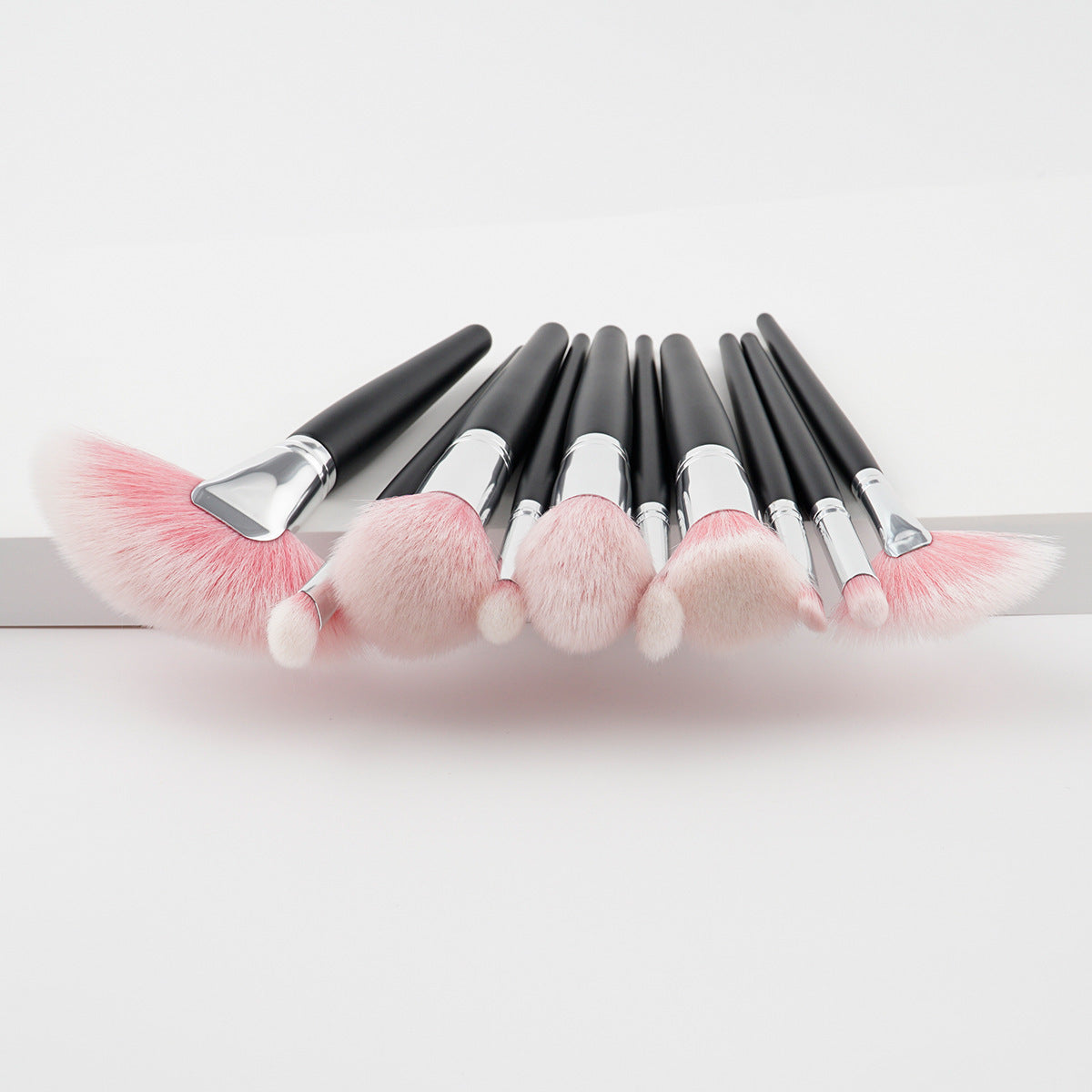 JMT-384842 10-Piece Nylon Makeup Brush Set with Long Wooden Handles