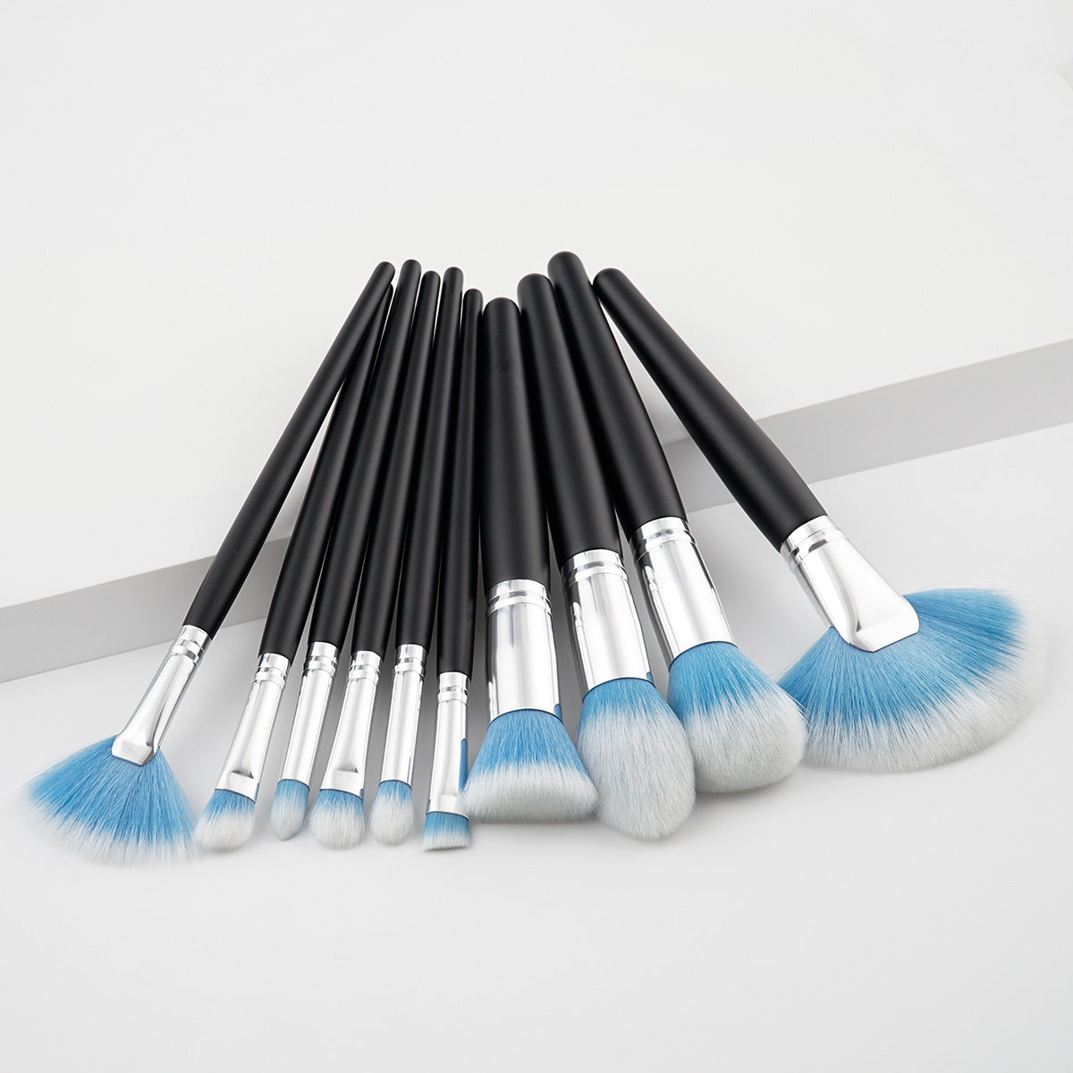 JMT-384842 10-Piece Nylon Makeup Brush Set with Long Wooden Handles