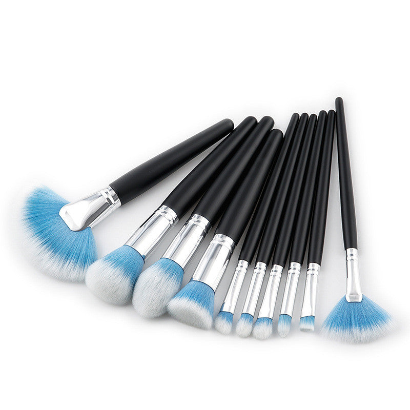 JMT-384842 10-Piece Nylon Makeup Brush Set with Long Wooden Handles