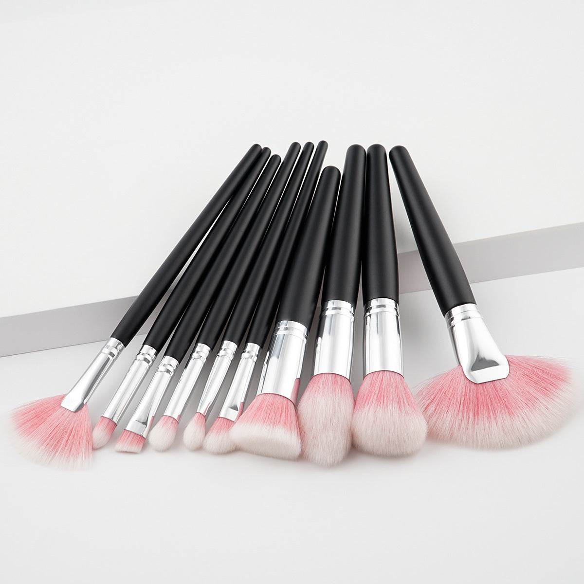 JMT-384842 10-Piece Nylon Makeup Brush Set with Long Wooden Handles