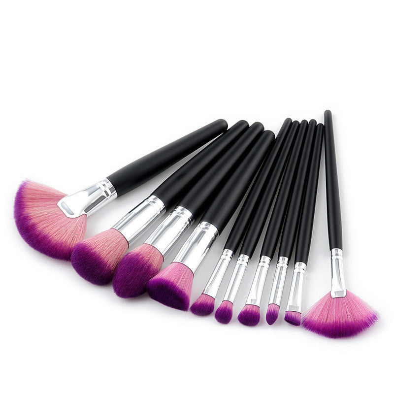 JMT-384842 10-Piece Nylon Makeup Brush Set with Long Wooden Handles