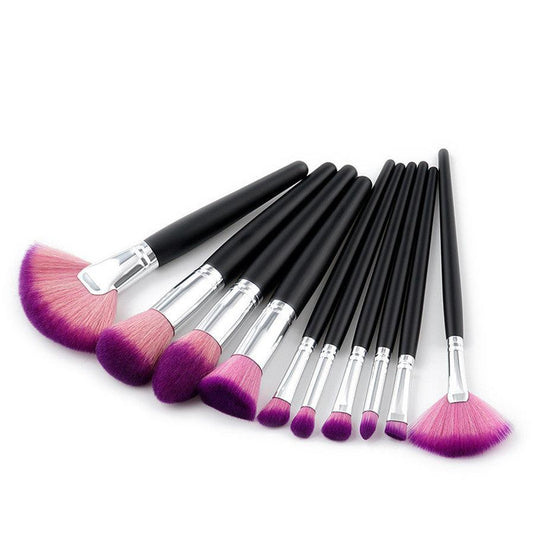 JMT-384842 10-Piece Nylon Makeup Brush Set with Long Wooden Handles