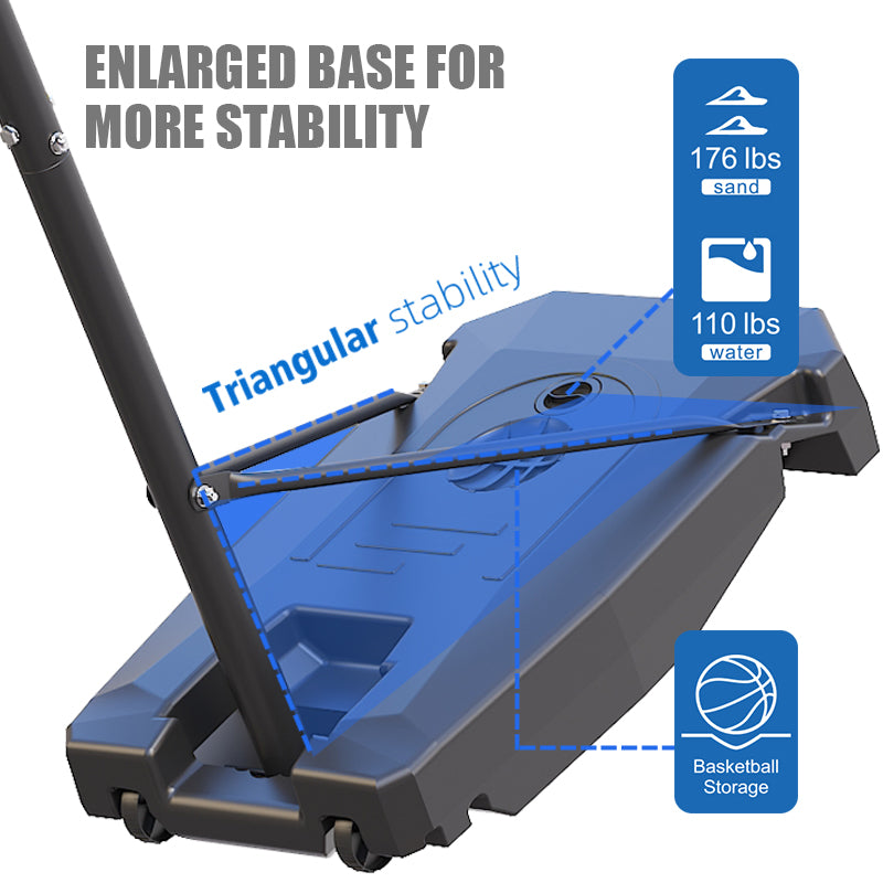JMT-385482 Portable Adjustable Basketball Hoop with PC Backplate, Large Base, and Wheels (5.25-8.53 Ft)