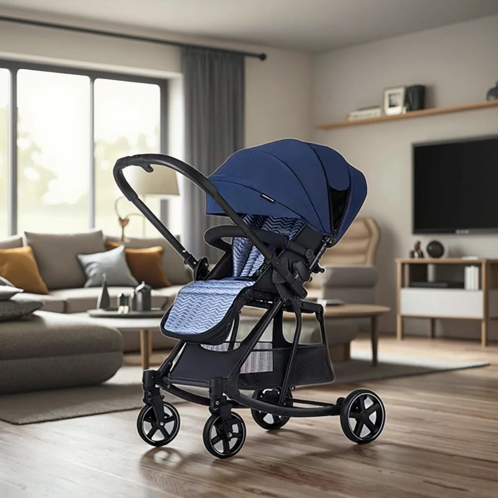 JMT-385546 Portable Luxury 2-in-1 Lightweight Baby Stroller - Reversible Push, Sitting or Lying Position, Large Storage Frame