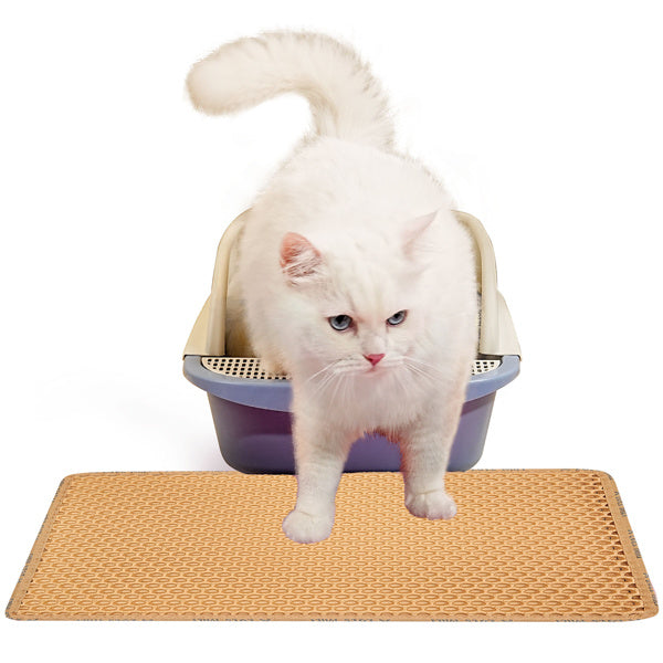 JMT-385866 Double Layer Cat Litter Mat with Unique Rice Shape Design for Effective Litter Trapping and Easy Cleaning, Waterproof EVA Material, Yellow