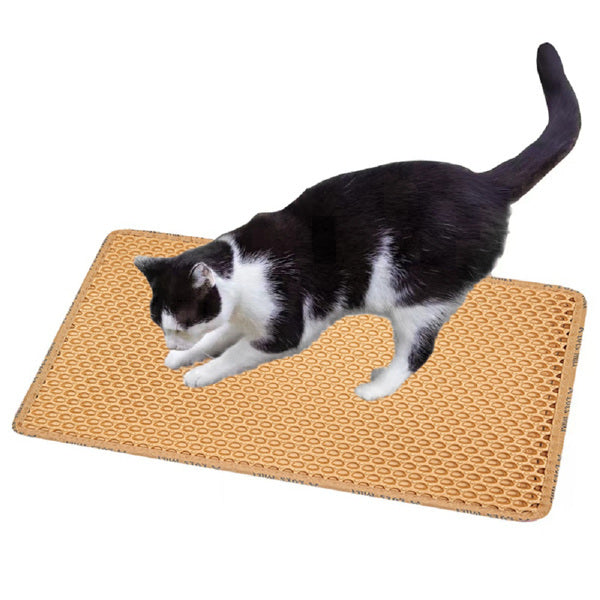 JMT-385866 Double Layer Cat Litter Mat with Unique Rice Shape Design for Effective Litter Trapping and Easy Cleaning, Waterproof EVA Material, Yellow