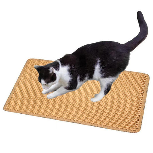 JMT-385866 Double Layer Cat Litter Mat with Unique Rice Shape Design for Effective Litter Trapping and Easy Cleaning, Waterproof EVA Material, Yellow