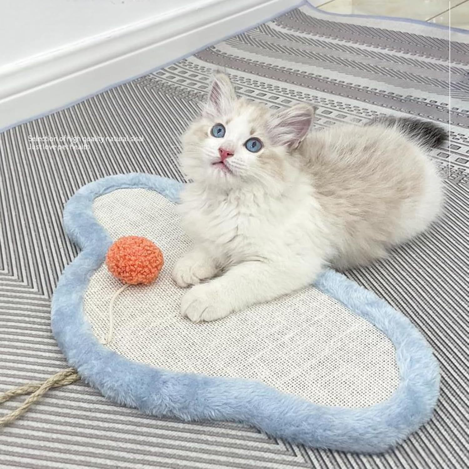 JMT-386570 Wall-Mounted Natural Sisal Cat Scratching Mat with Cute Sleeping Cat Design - Durable Indoor Furniture Protector