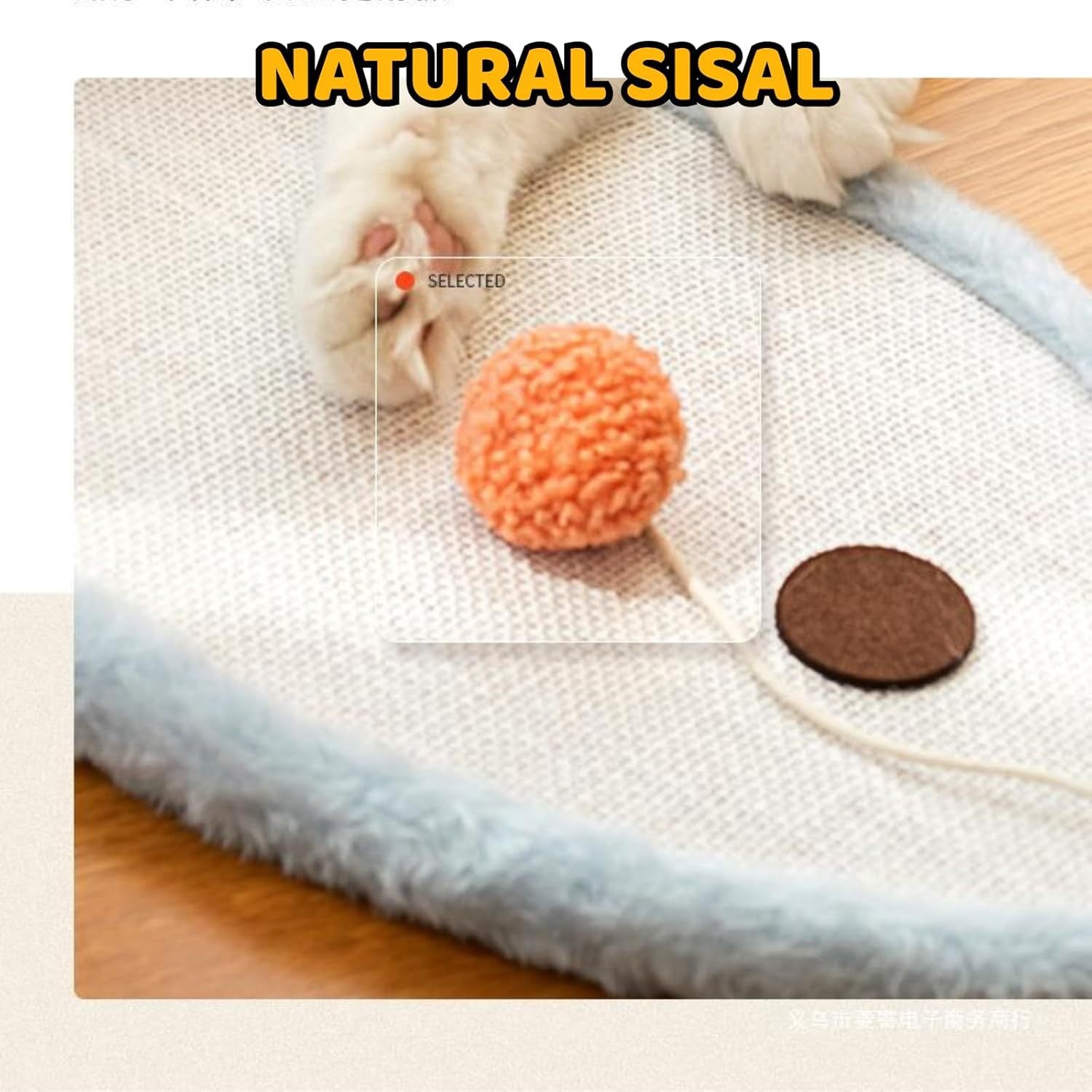 JMT-386570 Wall-Mounted Natural Sisal Cat Scratching Mat with Cute Sleeping Cat Design - Durable Indoor Furniture Protector