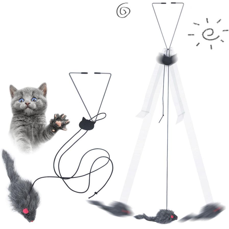 JMT-386698 Telescopic Hanging Cat Toy with Adjustable Rope and Swinging Mouse