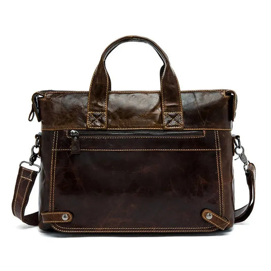 JMT-386954 Vintage Genuine Leather Men's Shoulder Bag Briefcase for Office Use - Model 9103