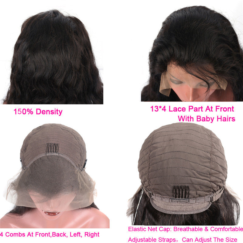 JMT-387082 Natural Color 13x4 Lace Front Human Hair Wig - Hand-Woven, Dyeable, Versatile Bang Styles