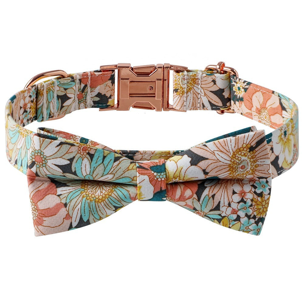 JMT-387210 Floral Cotton Dog Collar with Adjustable Rose Buckle - Perfect for Every Occasion