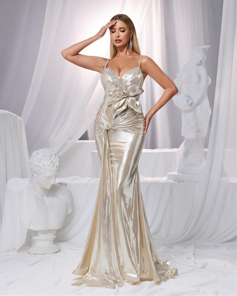 JMT-387786 Elegant Silver Evening Gown for Women - Classic Style for Formal Occasions