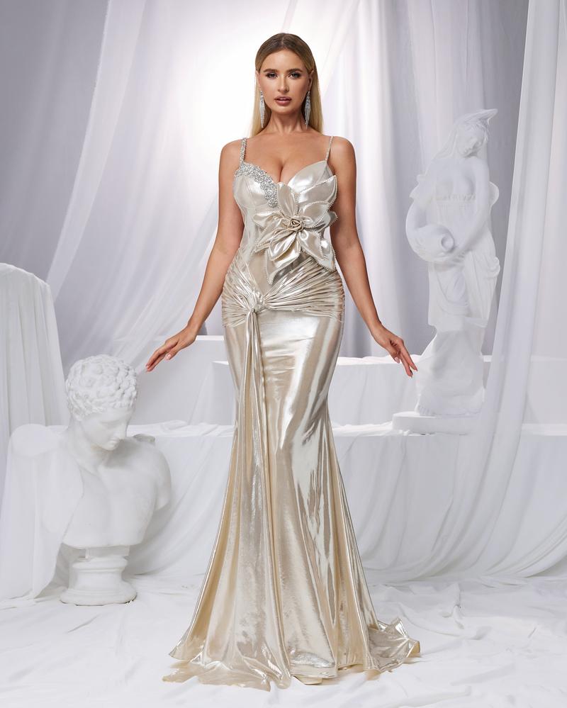 JMT-387786 Elegant Silver Evening Gown for Women - Classic Style for Formal Occasions