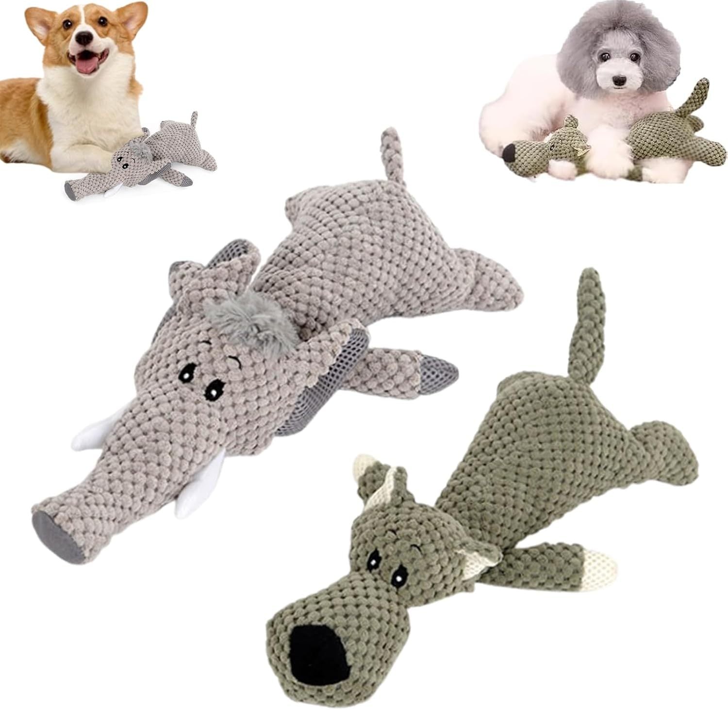 JMT-387850 Durable Chew Toy for Heavy Chewers - Indestructible Plush Animal with Squeaker and Crinkle Paper, Promotes Dental Health for Dogs