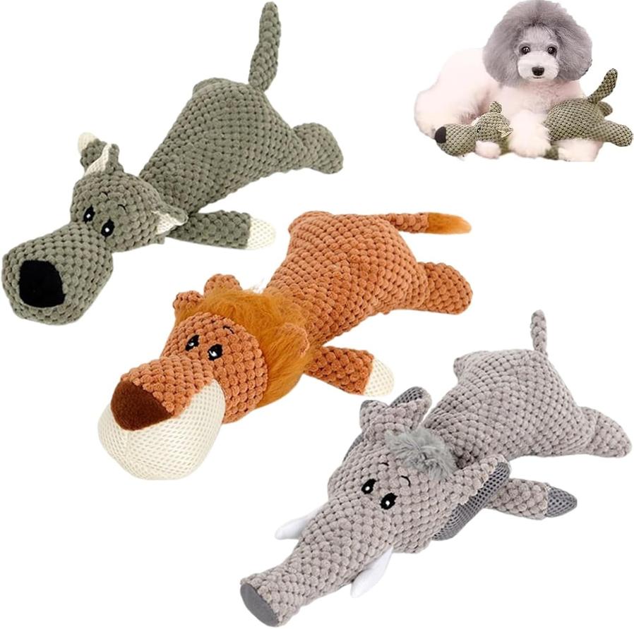 JMT-387850 Durable Chew Toy for Heavy Chewers - Indestructible Plush Animal with Squeaker and Crinkle Paper, Promotes Dental Health for Dogs