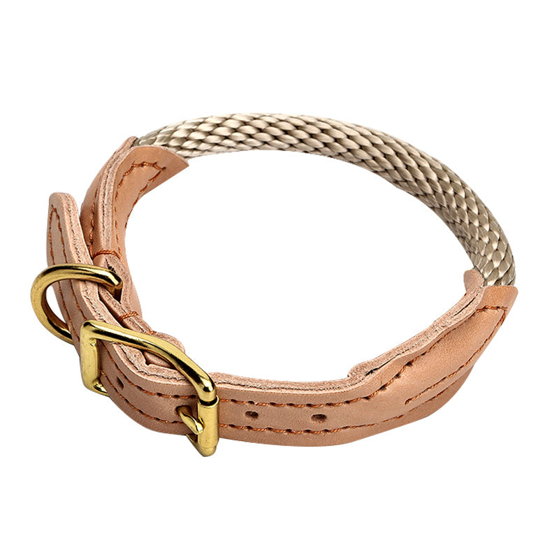 JMT-388362 Adjustable Cowhide Dog Collar with Nylon Design - Suitable for Various Neck Sizes