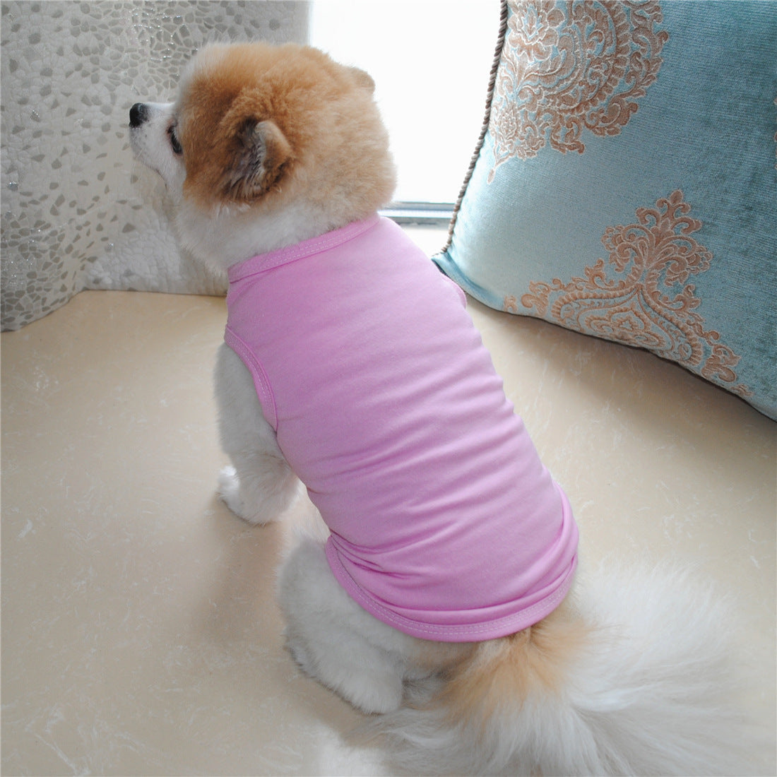 JMT-388490 Solid Color Casual Dog Vest in Thin White - Polyester Material, Unisex Design