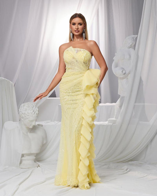 JMT-388938 Elegant Yellow Evening Dress for Women SH0157
