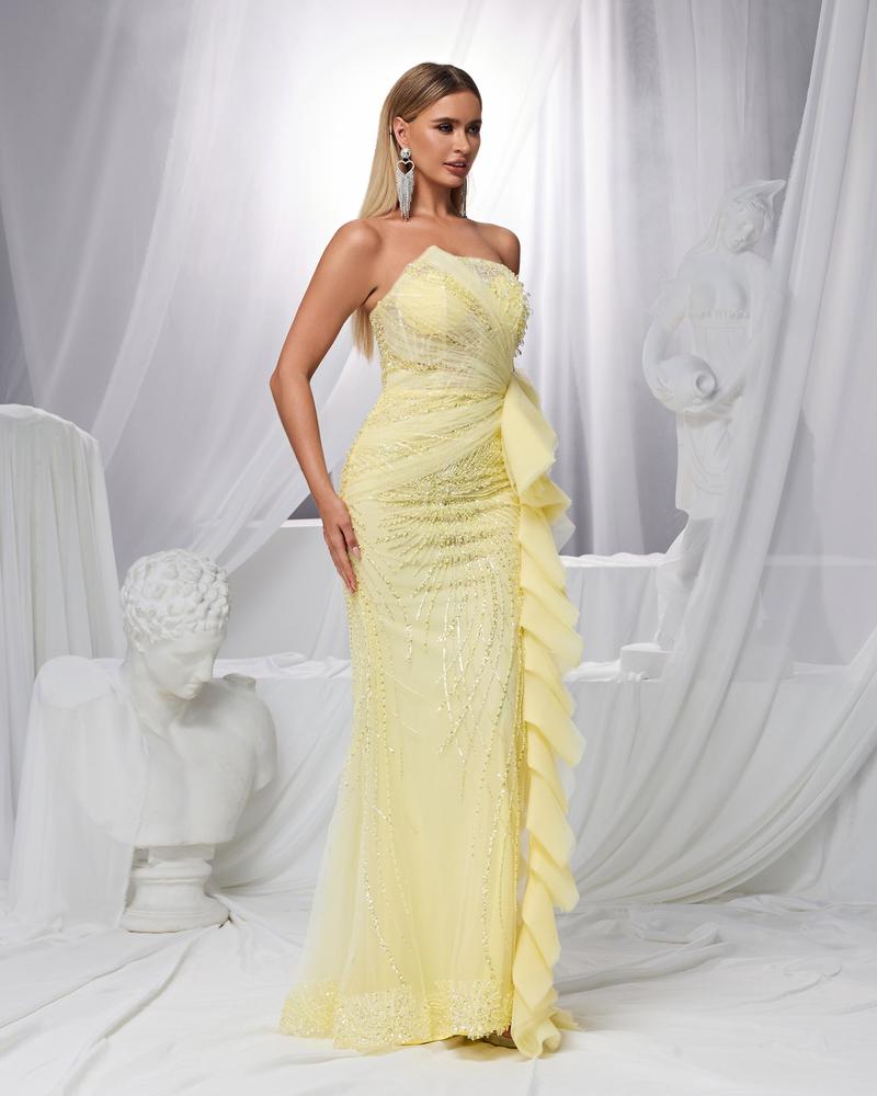 JMT-388938 Elegant Yellow Evening Dress for Women SH0157