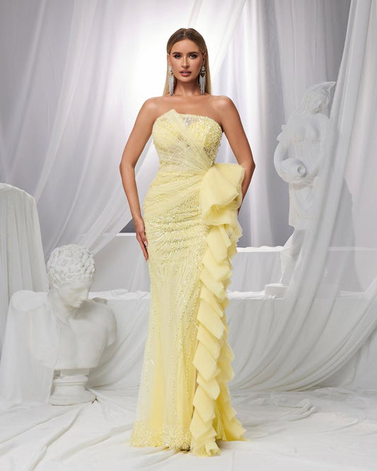 JMT-388938 Elegant Yellow Evening Dress for Women SH0157