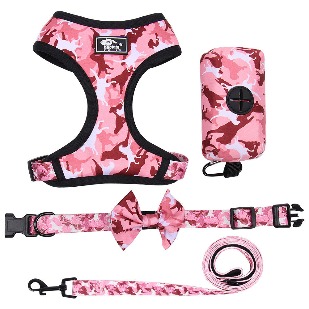 JMT-389194 Camouflage Printed Dog Chest Harness Set with Leash - Durable Polyester, Multiple Sizes Available