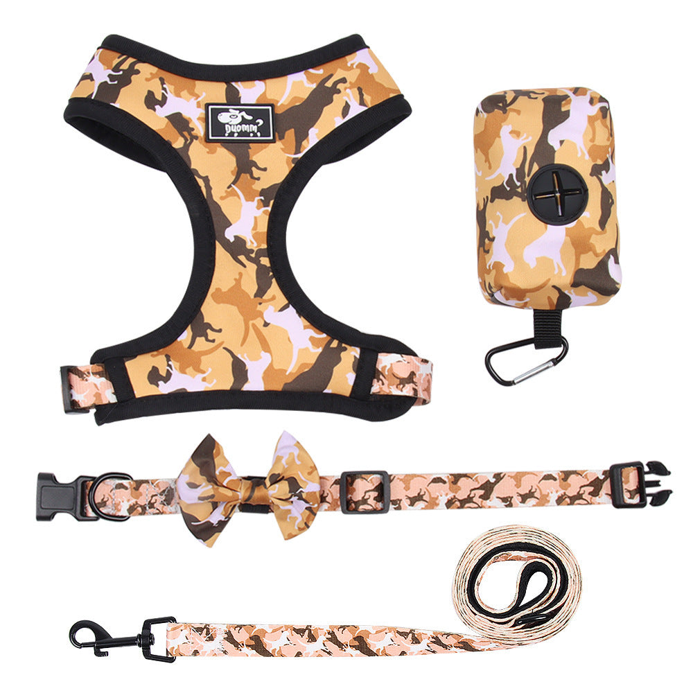 JMT-389194 Camouflage Printed Dog Chest Harness Set with Leash - Durable Polyester, Multiple Sizes Available