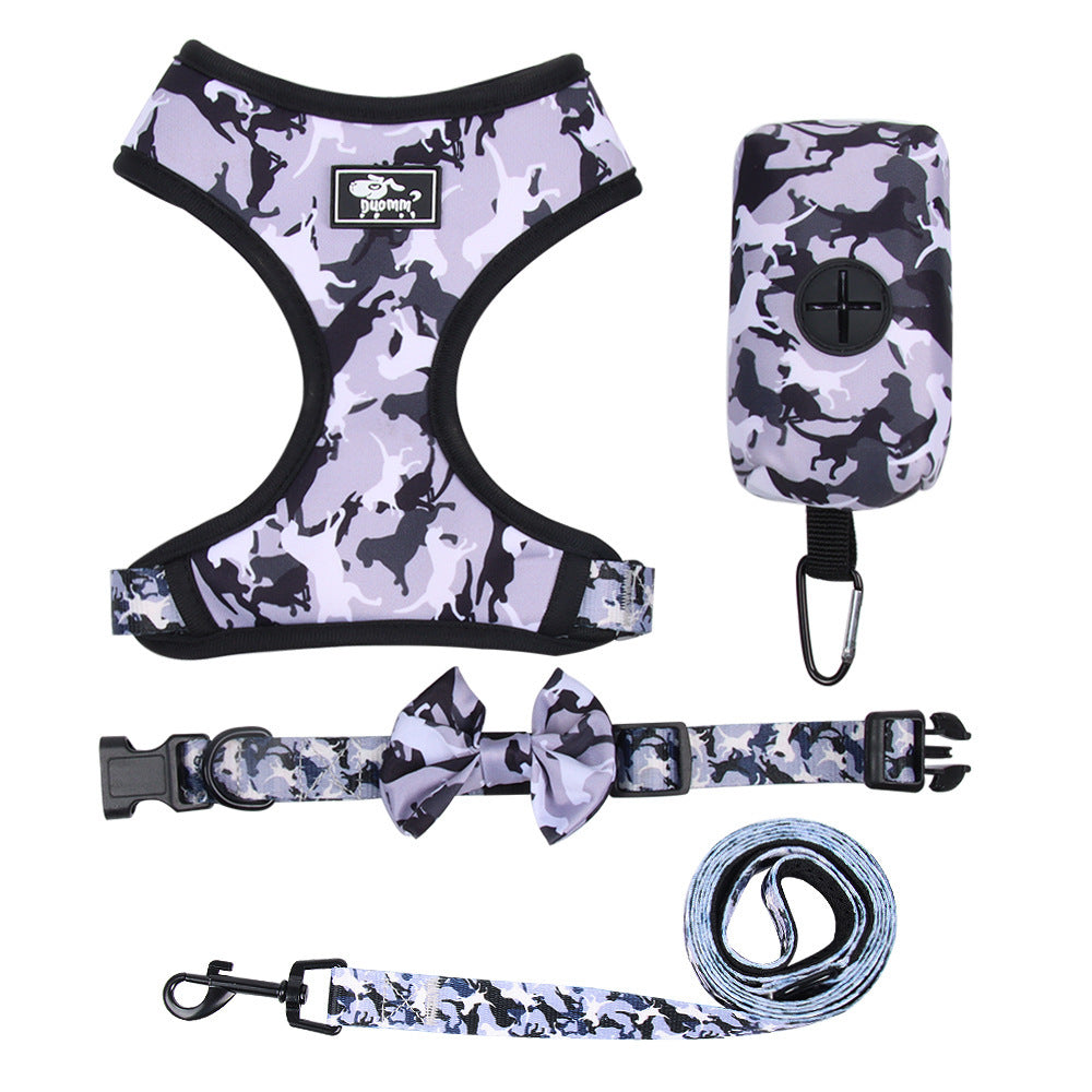 JMT-389194 Camouflage Printed Dog Chest Harness Set with Leash - Durable Polyester, Multiple Sizes Available