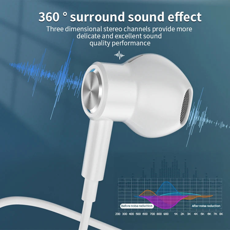 JMT-389514 Wired In-Ear Headphones with Microphone and Volume Control for Gaming and Computer Use, 2.3m Cable, Noise Cancelling