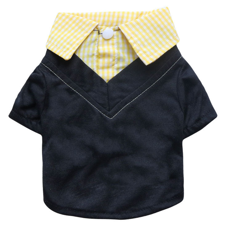 JMT-389642 Teddy Printed Plaid Pointed Collar Pet Shirt for Small Dogs - Polyester T-Shirt in Black and Pink, Yellow, or Blue