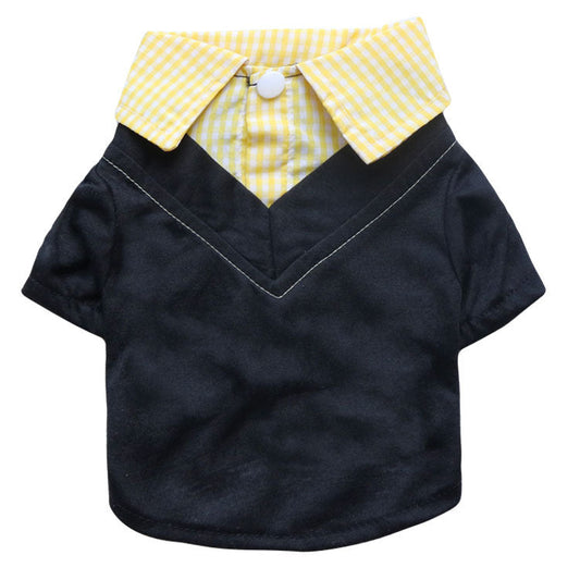 JMT-389642 Teddy Printed Plaid Pointed Collar Pet Shirt for Small Dogs - Polyester T-Shirt in Black and Pink, Yellow, or Blue