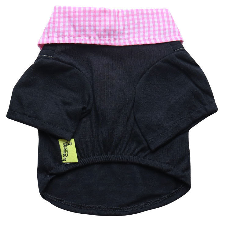 JMT-389642 Teddy Printed Plaid Pointed Collar Pet Shirt for Small Dogs - Polyester T-Shirt in Black and Pink, Yellow, or Blue