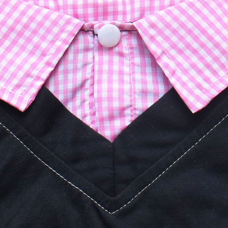 JMT-389642 Teddy Printed Plaid Pointed Collar Pet Shirt for Small Dogs - Polyester T-Shirt in Black and Pink, Yellow, or Blue