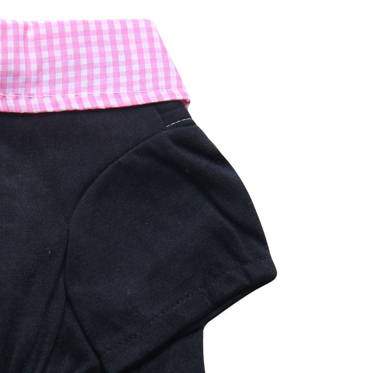 JMT-389642 Teddy Printed Plaid Pointed Collar Pet Shirt for Small Dogs - Polyester T-Shirt in Black and Pink, Yellow, or Blue