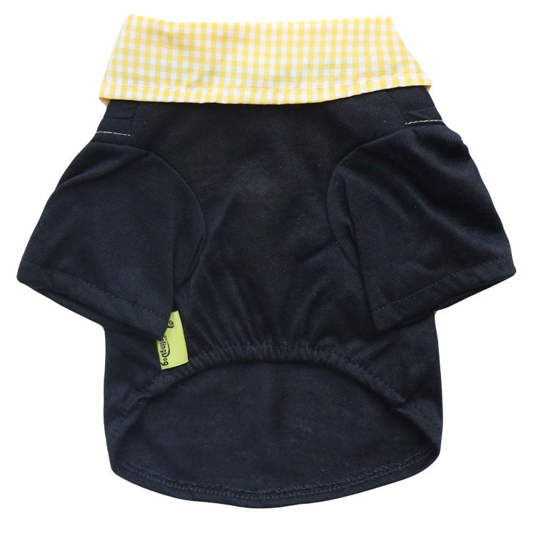 JMT-389642 Teddy Printed Plaid Pointed Collar Pet Shirt for Small Dogs - Polyester T-Shirt in Black and Pink, Yellow, or Blue