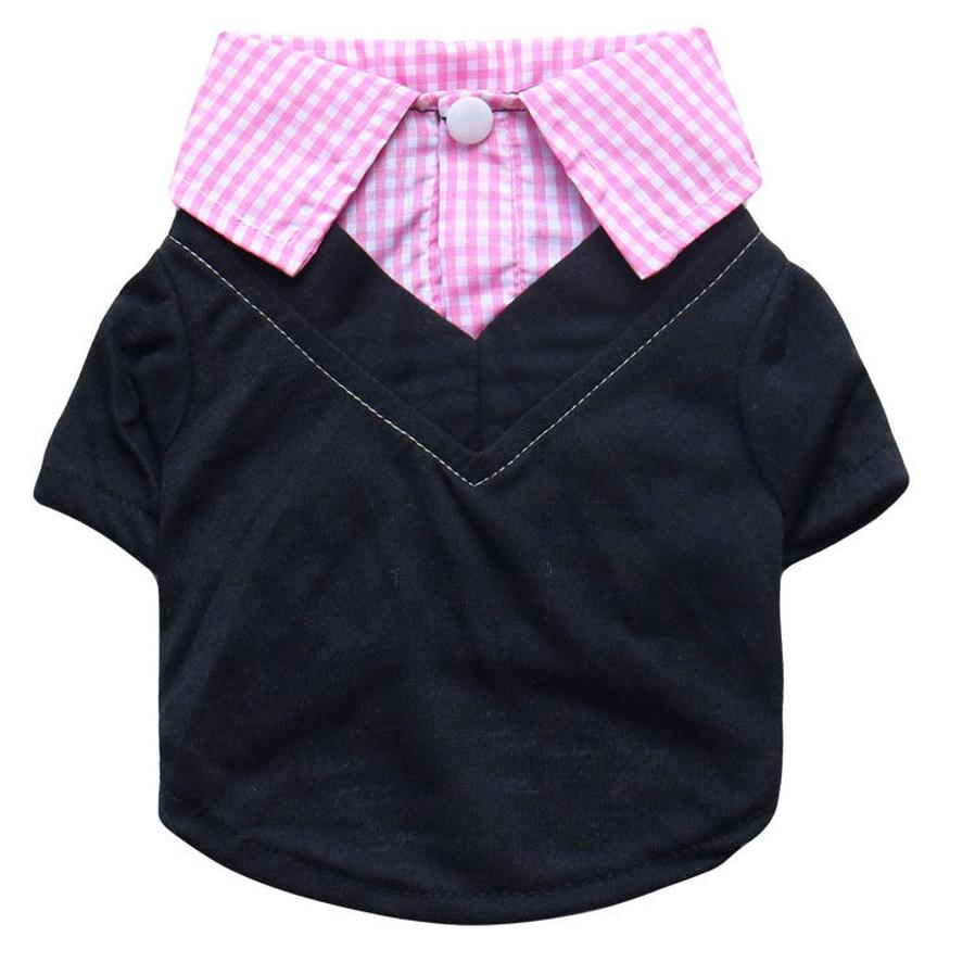 JMT-389642 Teddy Printed Plaid Pointed Collar Pet Shirt for Small Dogs - Polyester T-Shirt in Black and Pink, Yellow, or Blue
