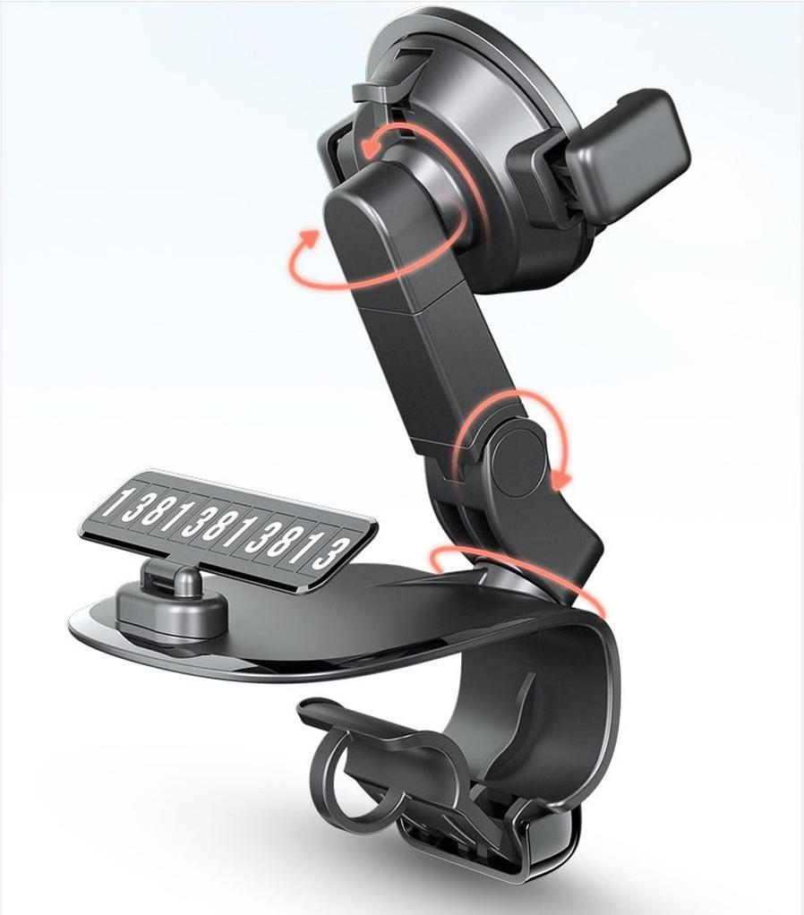 JMT-389706 1200° Rotating Mobile Phone Holder for Car Dashboard, Sun Visor, and Office Desk - Multi-functional Design