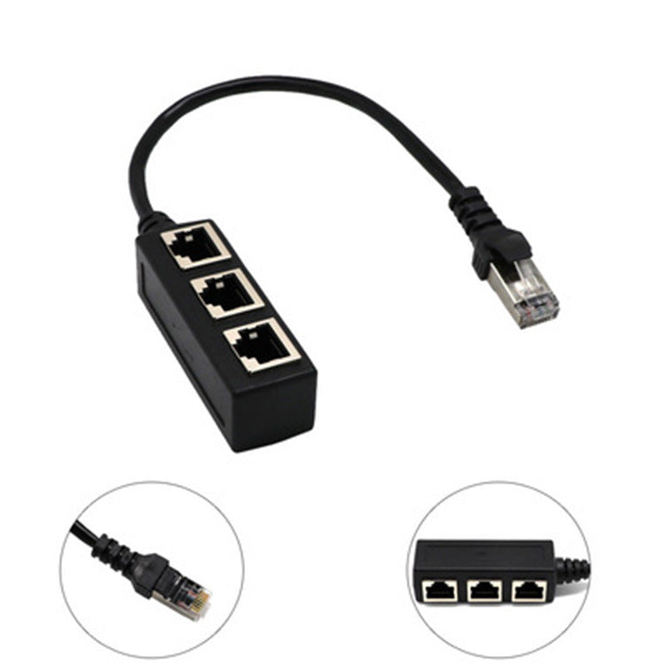 JMT-390026 RJ45 Ethernet Cable Splitter Adapter - 1 Male to 3 Female Ports, Copper Material, 0.2m Length
