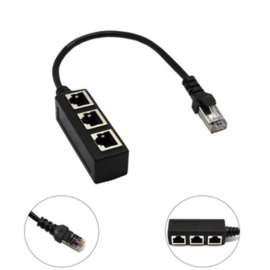JMT-390026 RJ45 Ethernet Cable Splitter Adapter - 1 Male to 3 Female Ports, Copper Material, 0.2m Length
