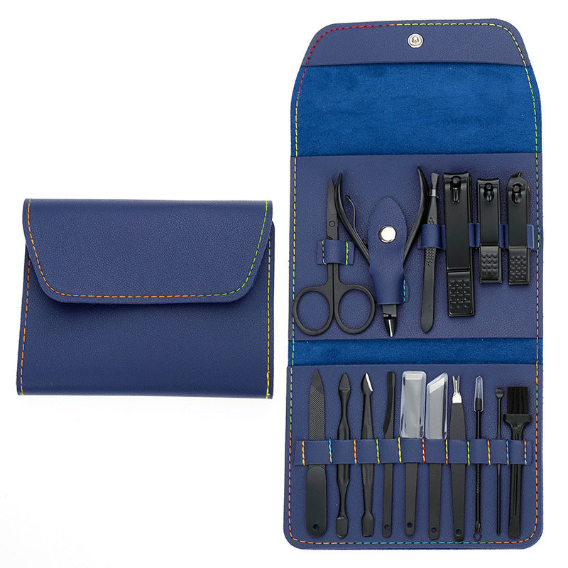 JMT-390154 Stainless Steel Nail Clipper Set with PU Leather Case - 16-Piece Grooming Kit for Home and Travel