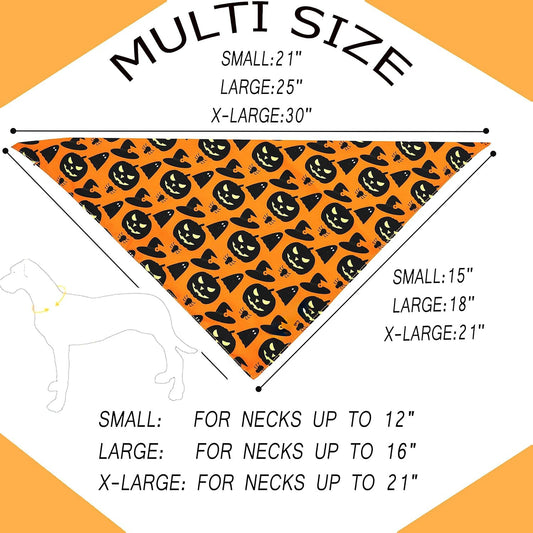 JMT-390474 Reversible Halloween Dog Bandana with Pumpkin and Spider Web Designs for Pets, Adjustable Fit up to 16 Inches
