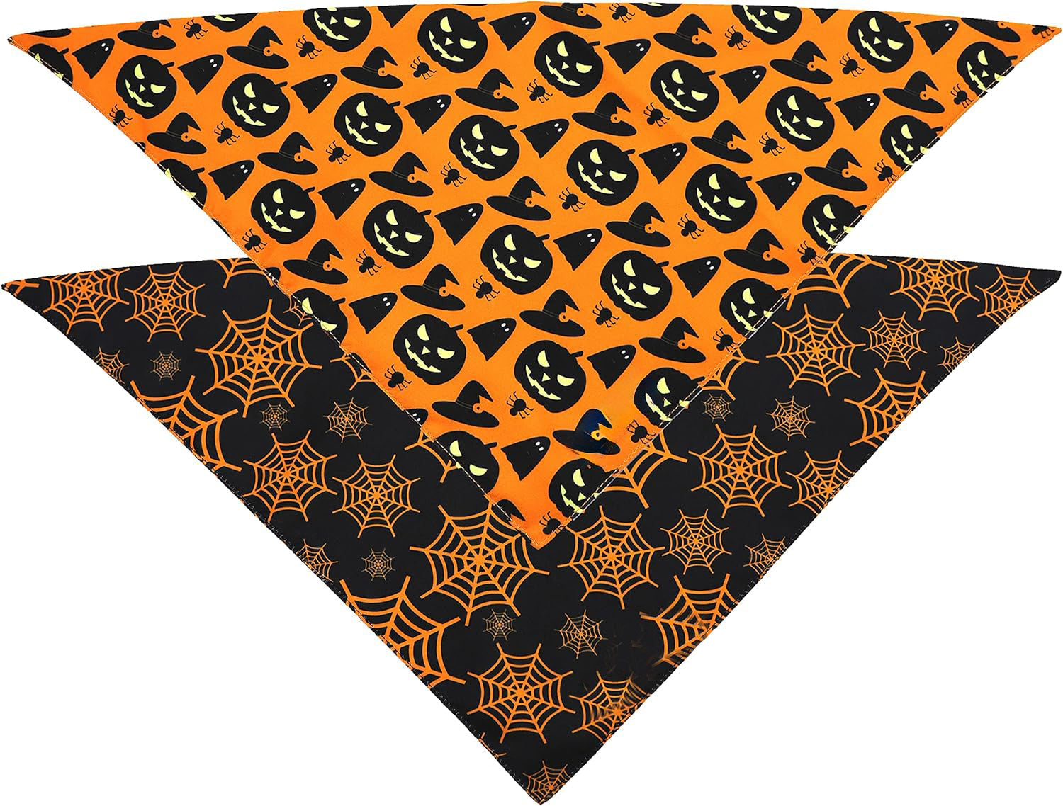 JMT-390474 Reversible Halloween Dog Bandana with Pumpkin and Spider Web Designs for Pets, Adjustable Fit up to 16 Inches