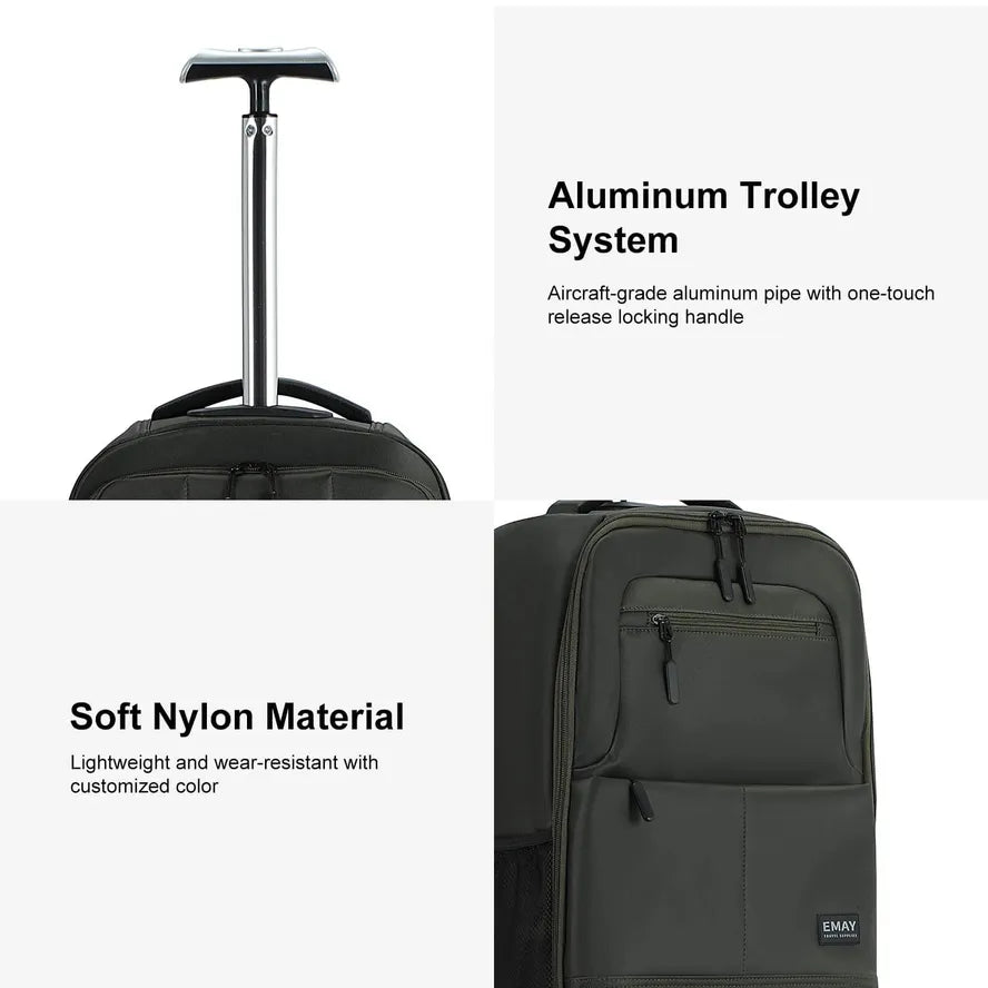 JMT-390730 20 Inch Travel Trolley Laptop Backpack with Wheels for Men - Durable Outdoor Fabric Design