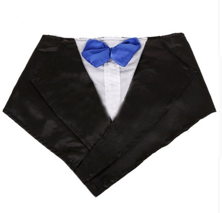 JMT-391626 Elegant Dog Tuxedo Triangle Scarf – Adjustable Neck Size 57-67Cm, Silk Fabric with Waterproof Nylon Base in Red, Blue, and Purple